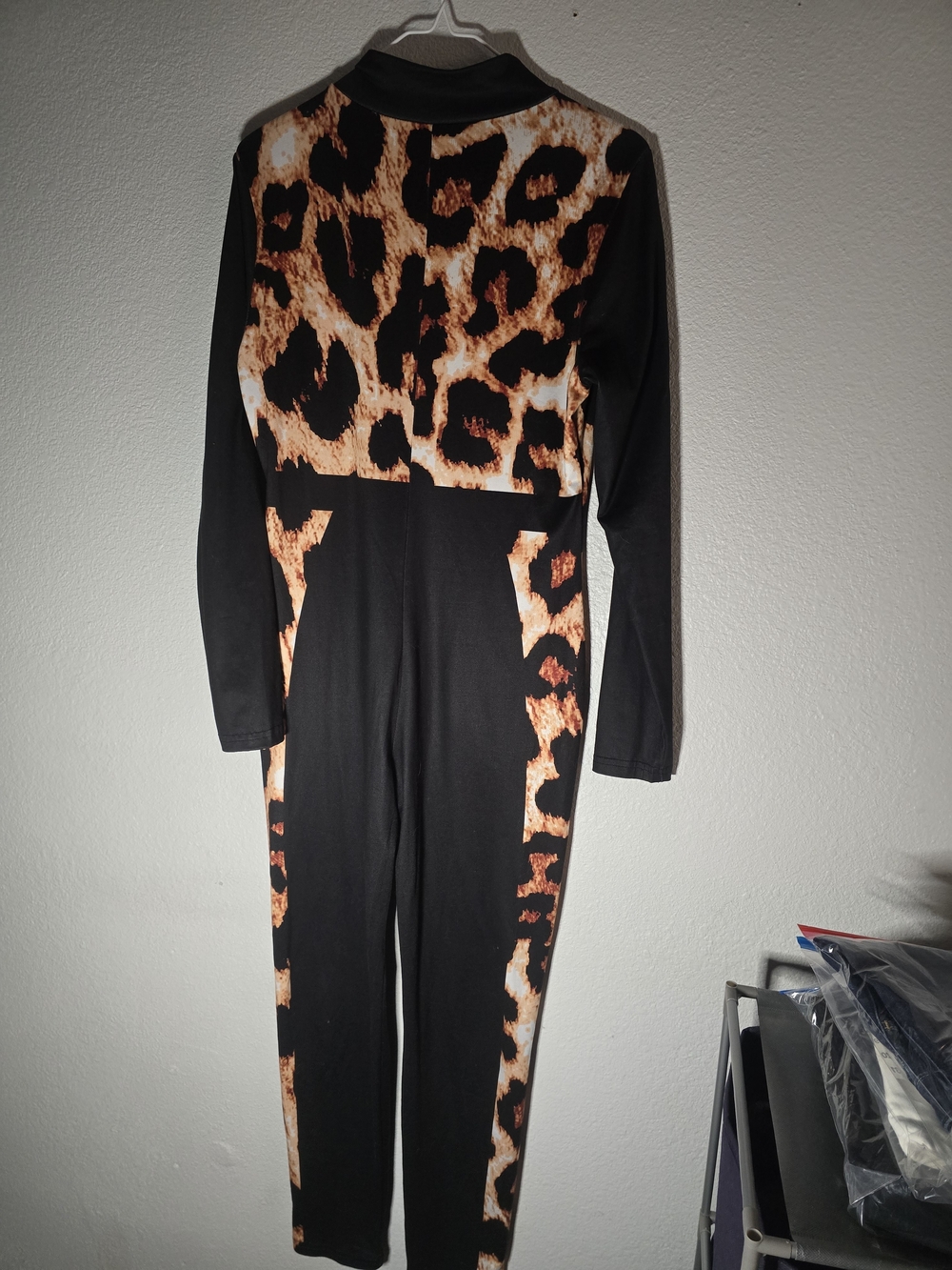 Fashion Nova Black Jumpsuit with Leopard Print Panels